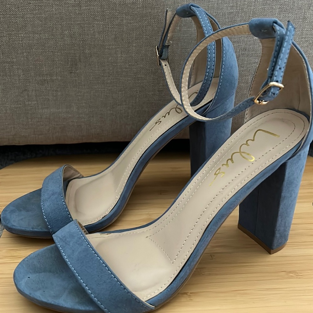 Lulus blue faux suede ankle strap heels